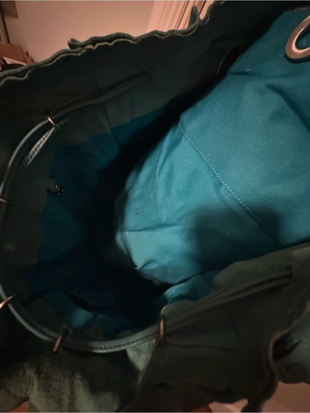MS by Martine Sitbon Paris Teal Leather Drawstring Bucket Bag